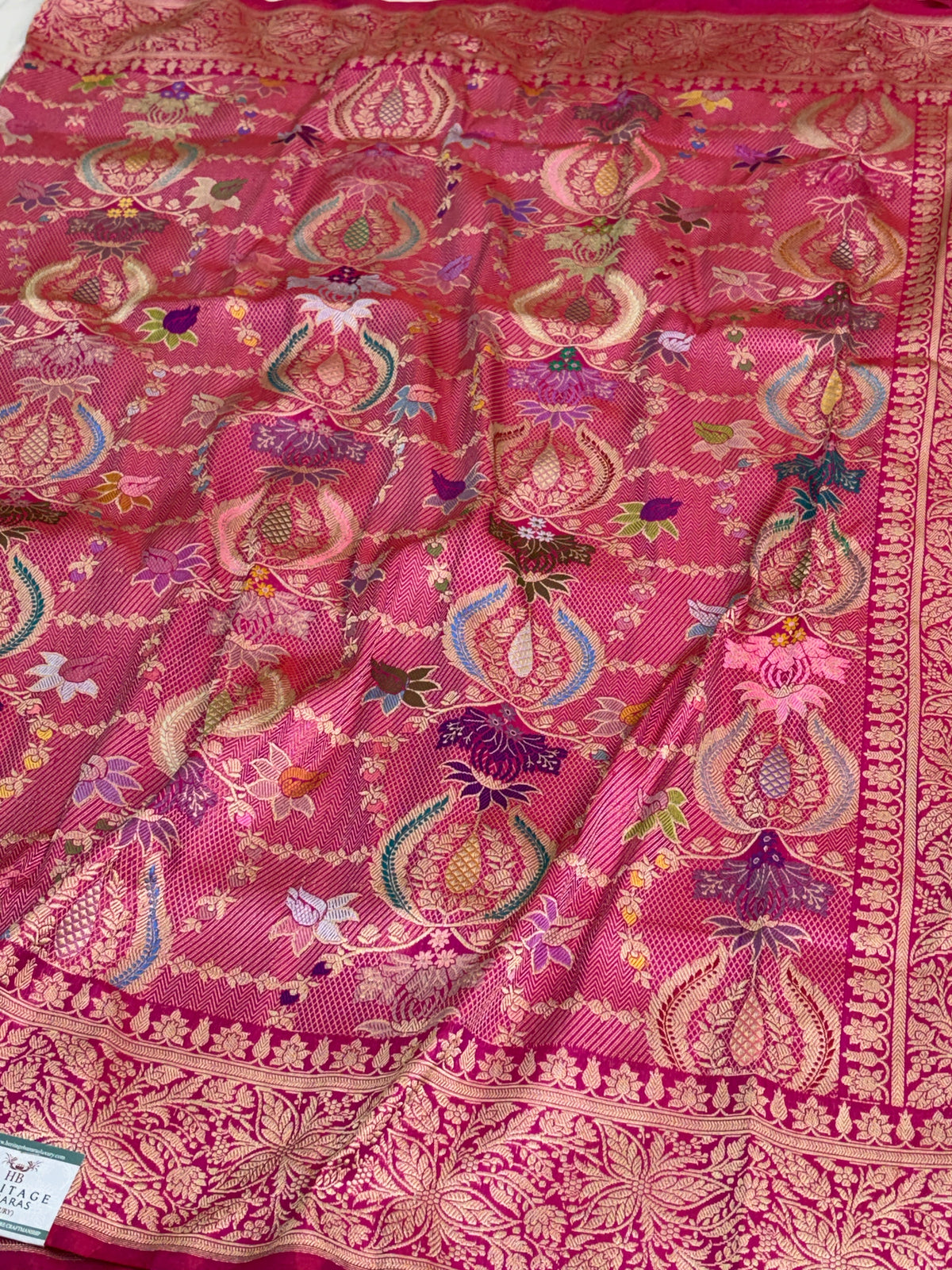Rani Pink Handwoven Pure Banarasi Katan Silk Khimkhab Saree