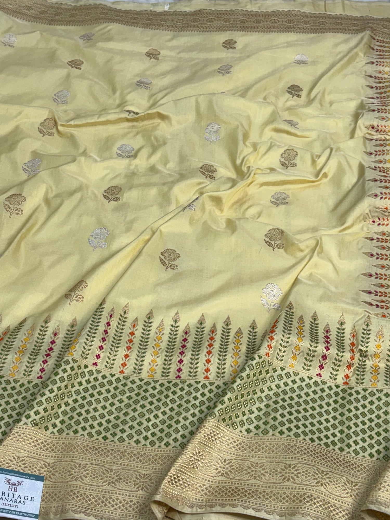 Butter Yellow Pure Katan Silk Banarasi Saree with Meenakari Skirt Border
