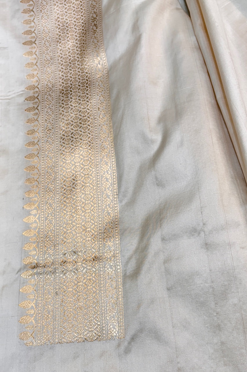 ivory Pure Banarasi Rankaat Handwoven Saree