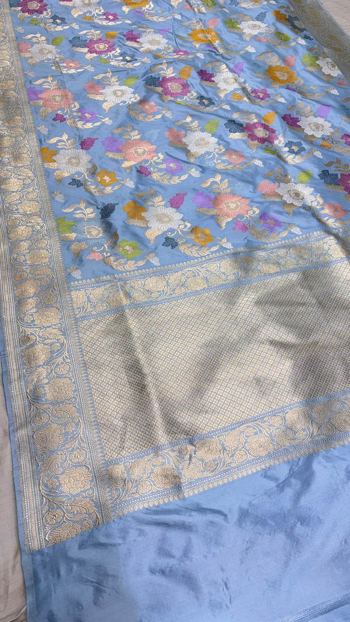Blue  Banarasi Katan Silk Handwoven Saree