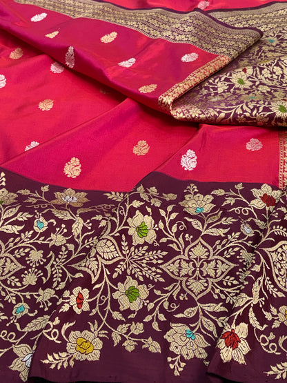 Baby Pink Pure Katan Silk Handwoven Banarasi Saree with Meenakari Work
