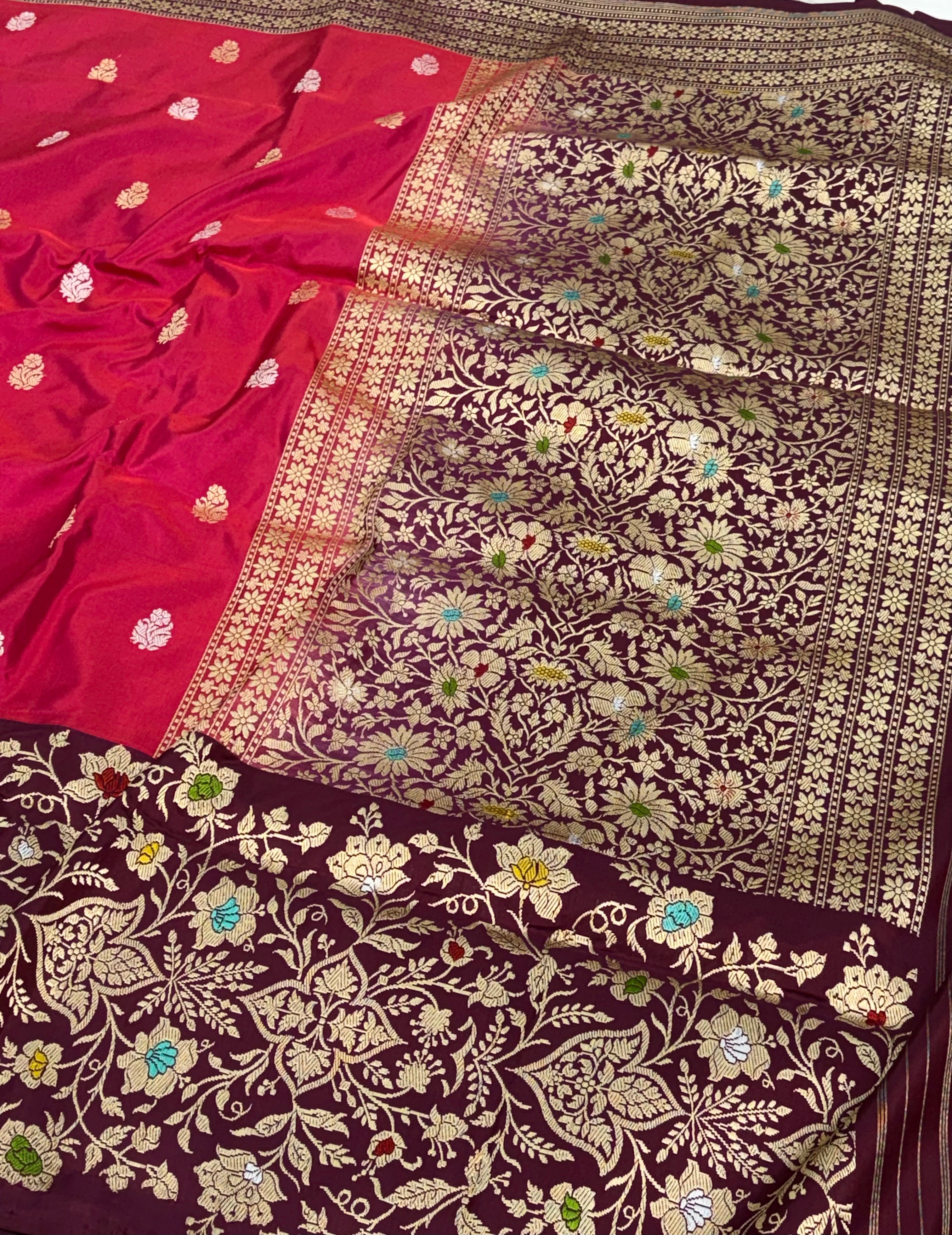 Baby Pink Pure Katan Silk Handwoven Banarasi Saree with Meenakari Work