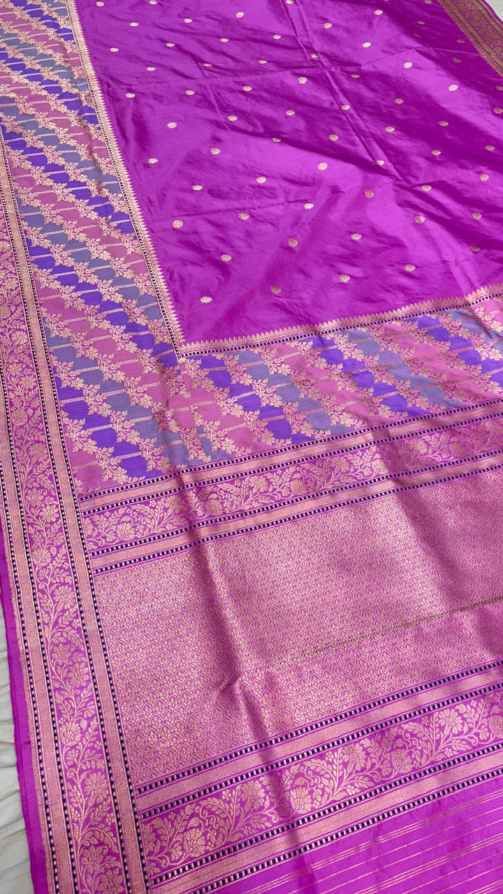 Electric Lavender Banarasi Katan Silk Handwoven Saree