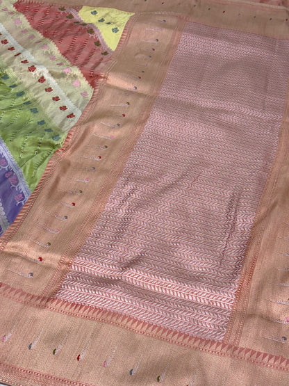 Pastel Pure Tissue Katan Silk Ektara Rangkat Banarasi Saree with Gaath Work