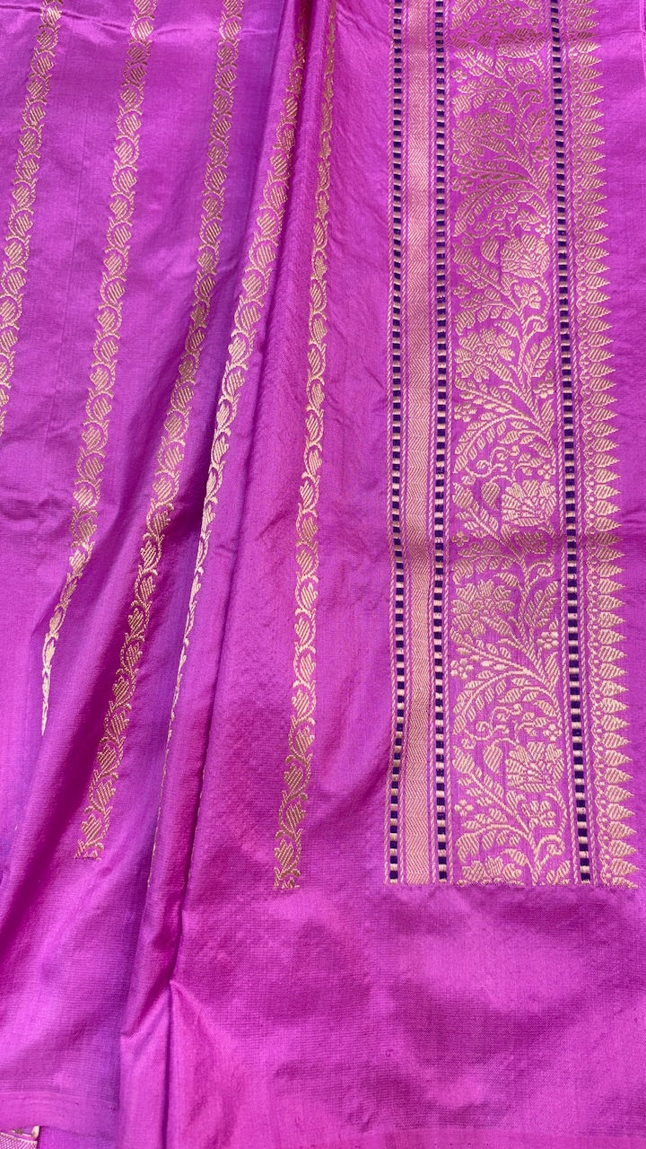 Electric Lavender Banarasi Katan Silk Handwoven Saree