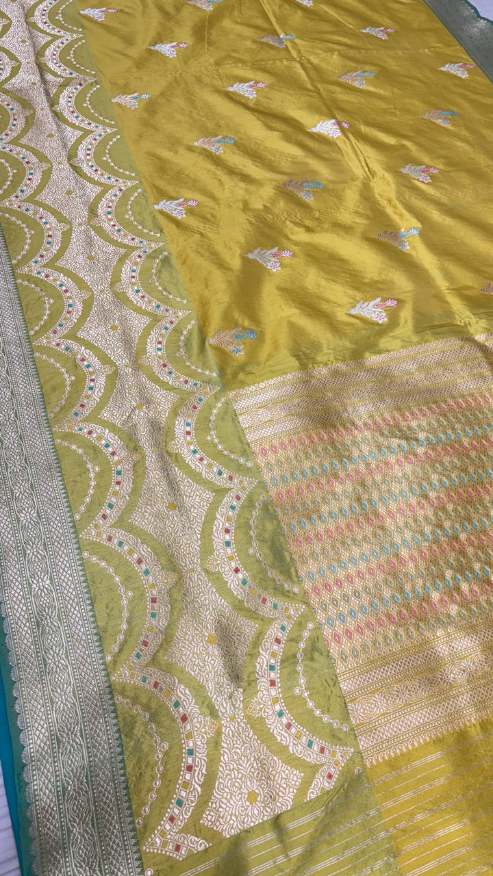 Musterd Yellow Banarasi Katan Silk Handwoven Saree