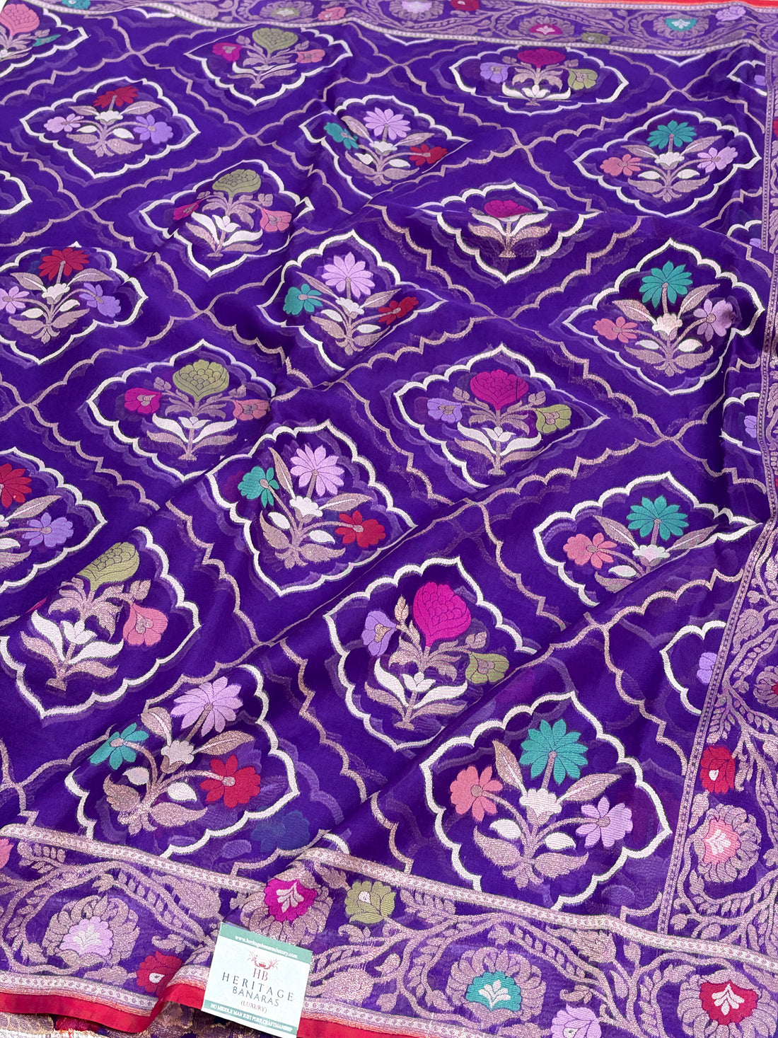 Purple Pure Banarasi Kora Jamdani Sare