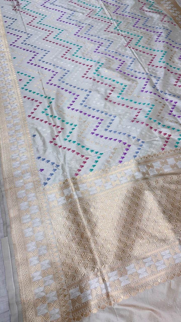 White Banarasi Katan Silk Handwoven