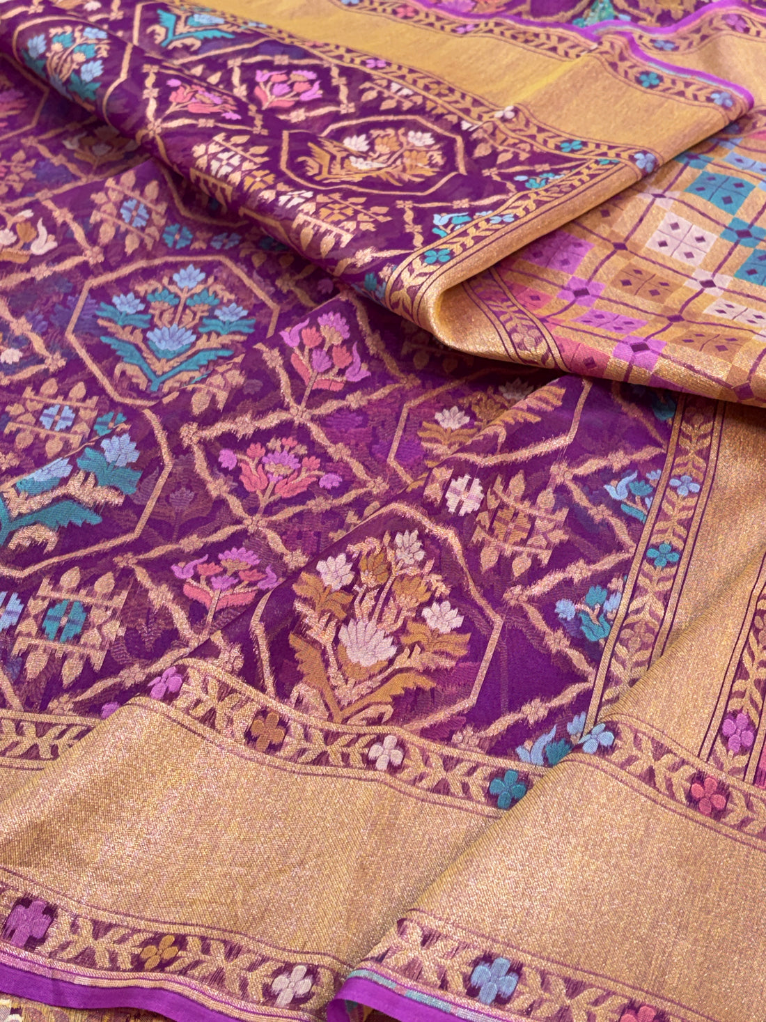 Purple Pure Banarasi Kora Jamdani Saree