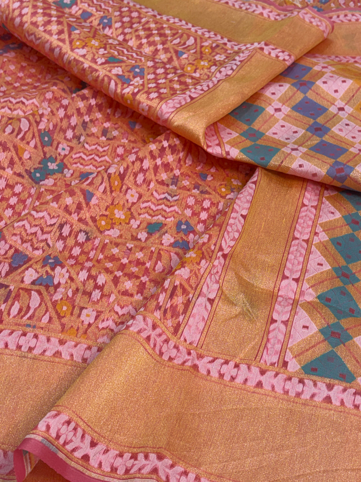 Light Peach Pure Banarasi Kora Jamdani Saree