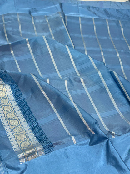 Peach Handwoven Pure Banarasi Katan Tissue Saree with Kadhiyaal Border
