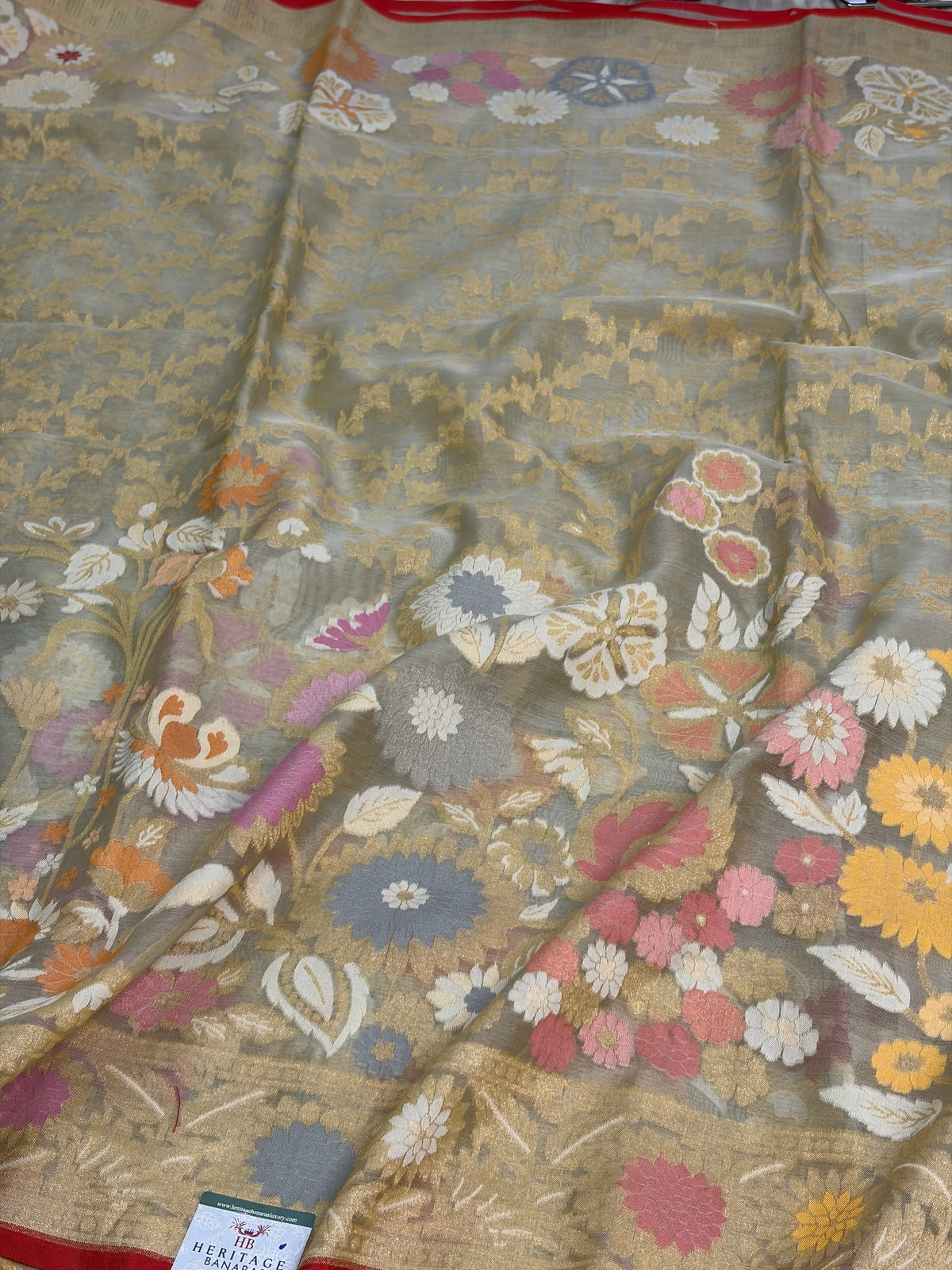 Half White Pure Banarasi Kora Jamdani Saree