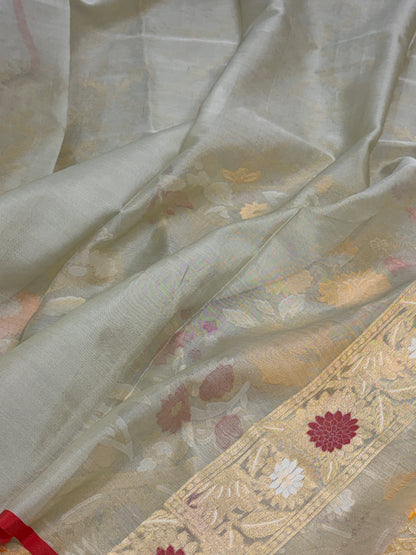 Half White Pure Banarasi Kora Jamdani Saree