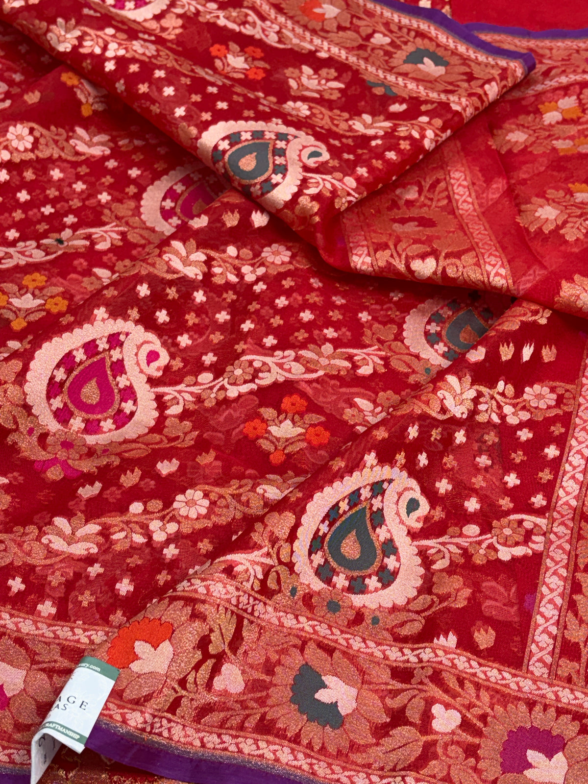 Red Pure Banarasi Kora Jamdani Saree