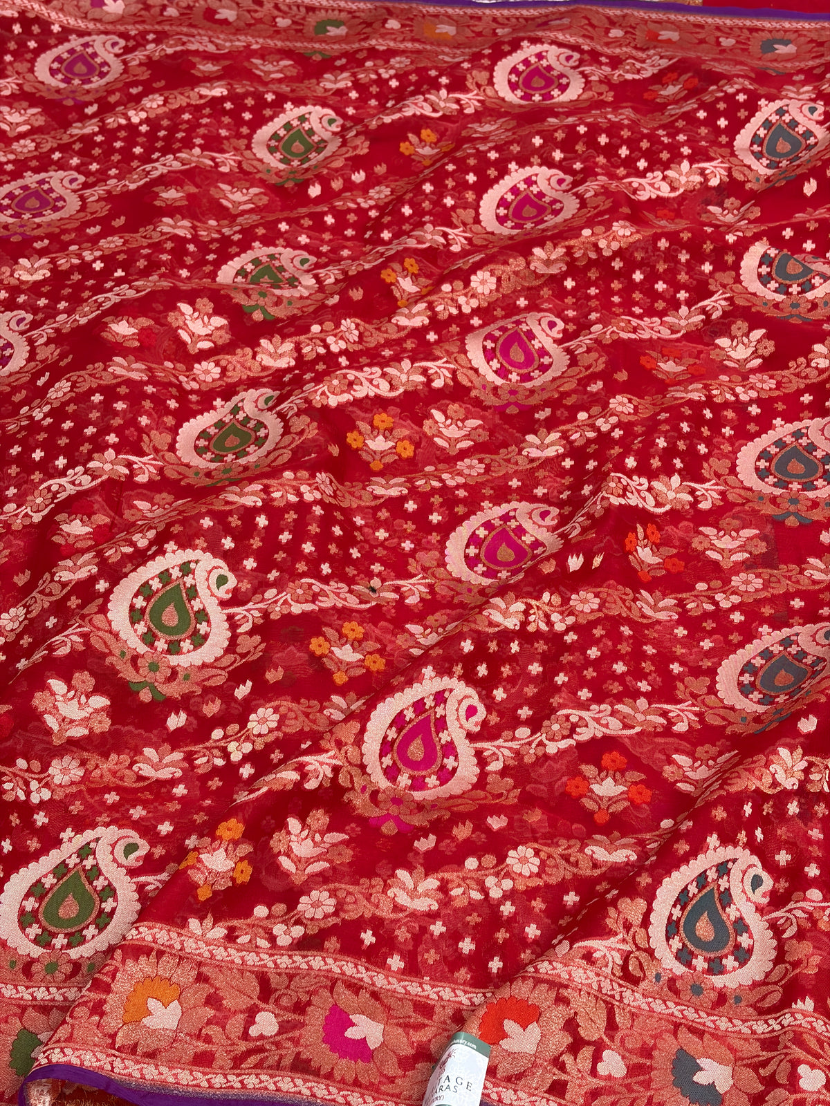 Red Pure Banarasi Kora Jamdani Saree