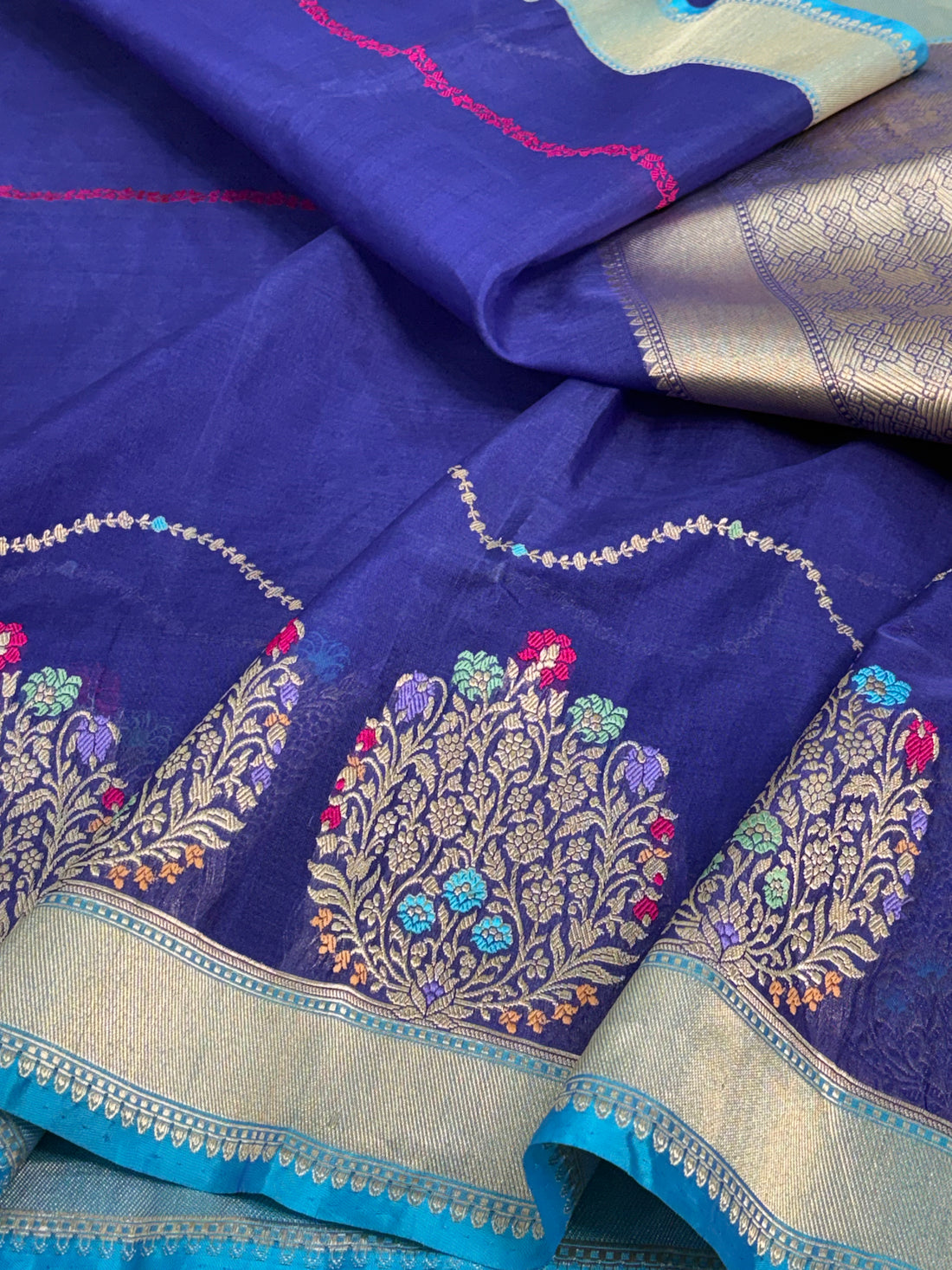 Purple Pure Kora Banarasi Saree with Necklace Style Jaal and Skirt Border
