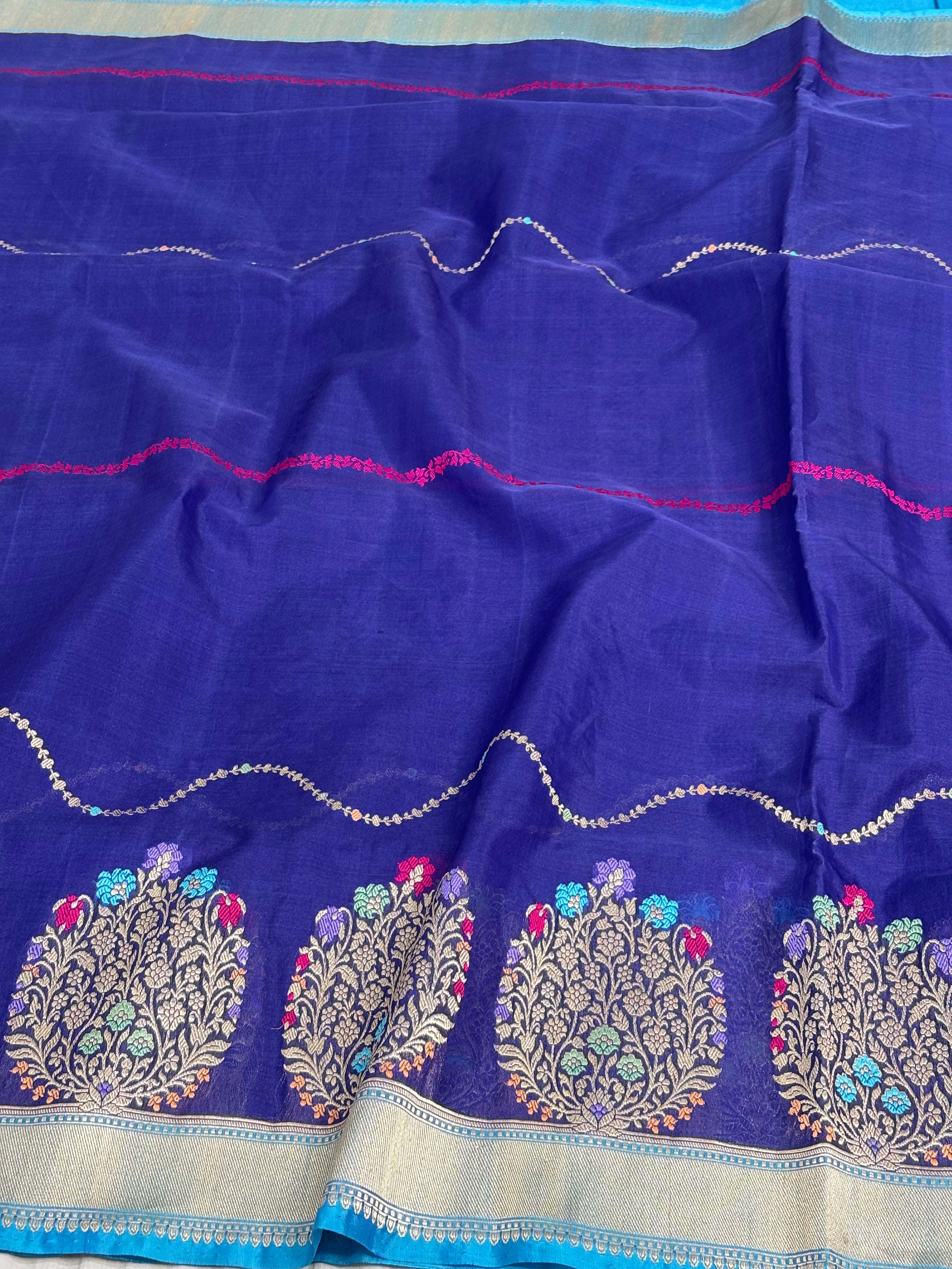 Purple Pure Kora Banarasi Saree with Necklace Style Jaal and Skirt Border