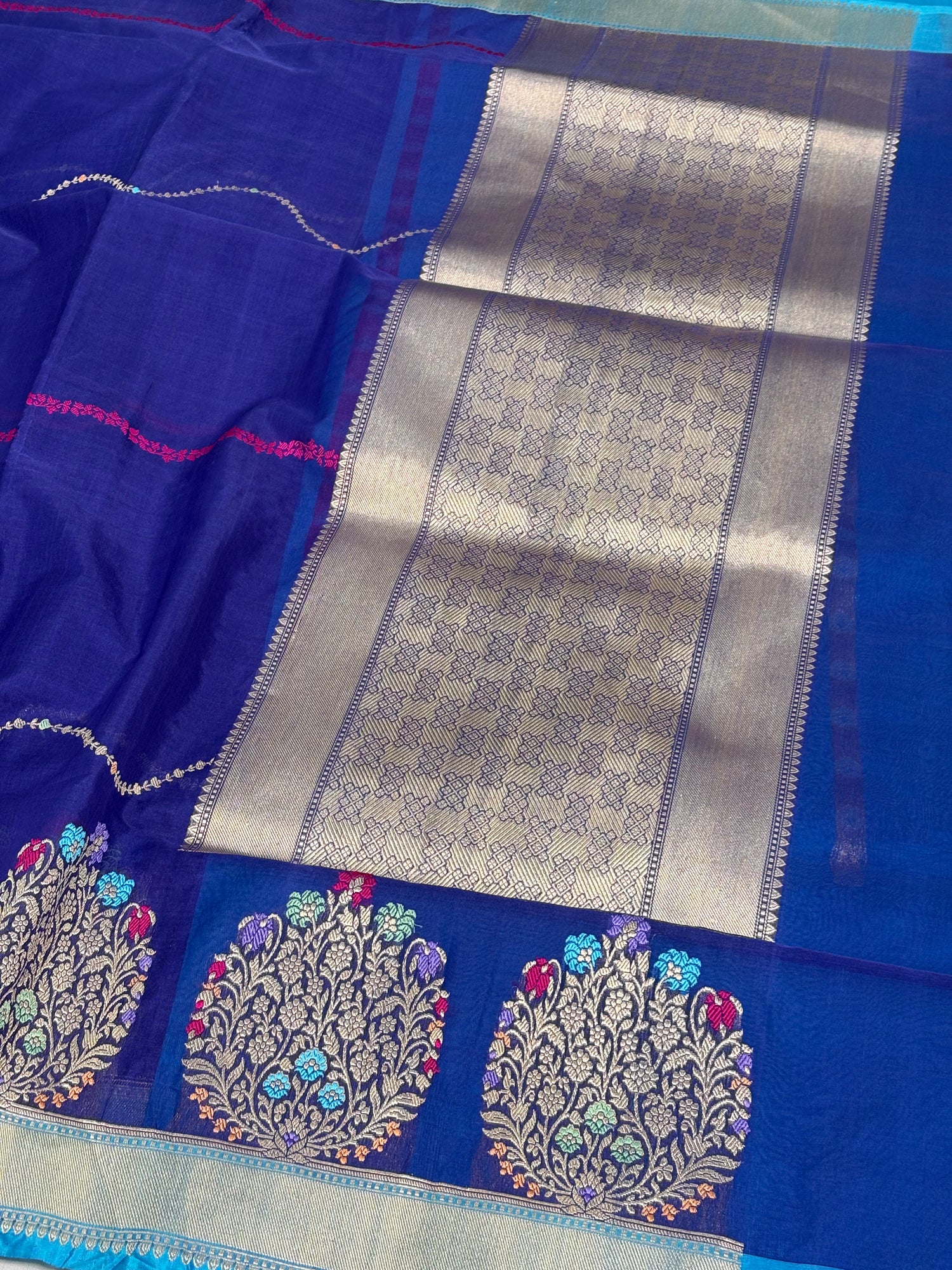 Purple Pure Kora Banarasi Saree with Necklace Style Jaal and Skirt Border