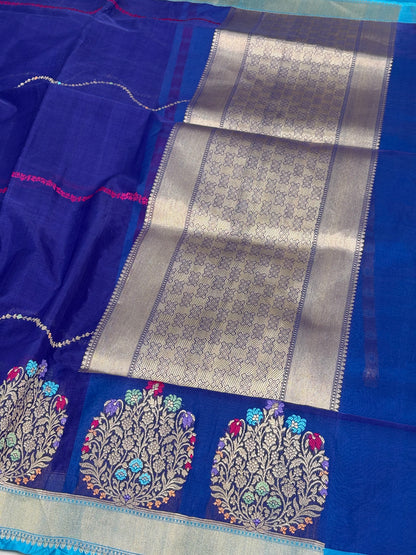 Purple Pure Kora Banarasi Saree with Necklace Style Jaal and Skirt Border