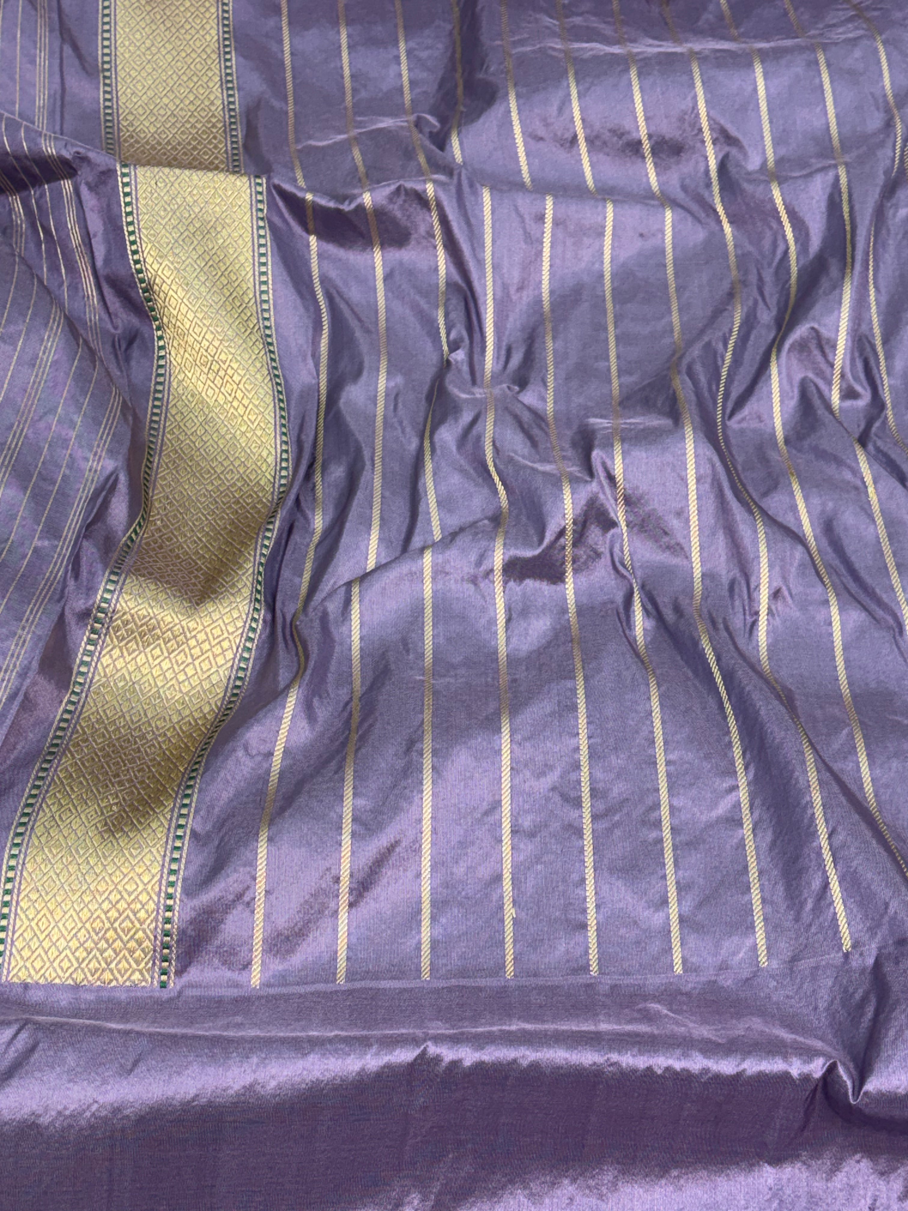 Pure Kora Ektara Banarasi Saree with Multicolor Rangkat Kadhial Katan Silk Border