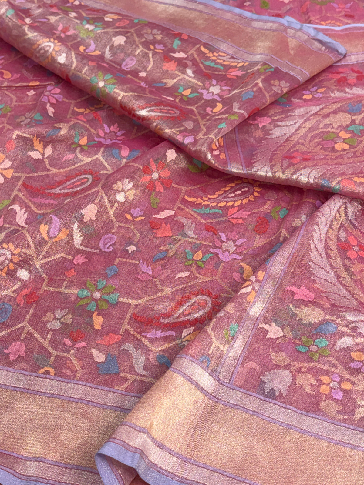 Rose Gold Handwoven Real Zari Tissue Jamdani Saree
