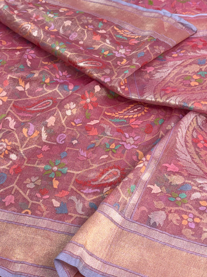 Rose Gold Handwoven Real Zari Tissue Jamdani Saree