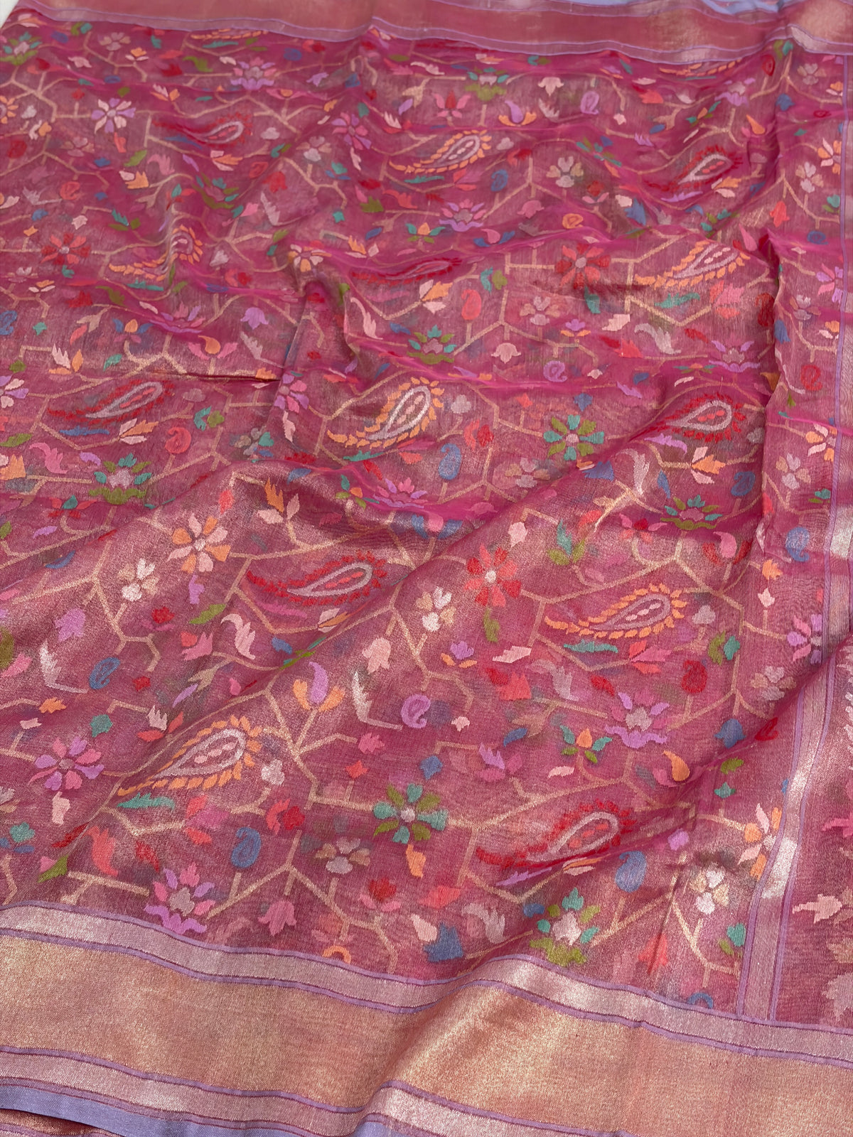 Rose Gold Handwoven Real Zari Tissue Jamdani Saree