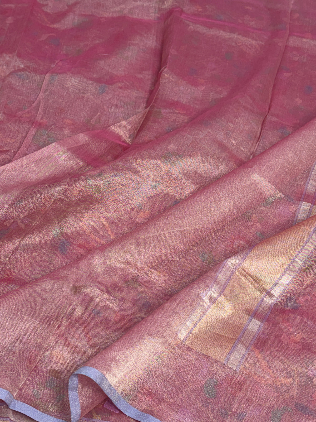 Rose Gold Handwoven Real Zari Tissue Jamdani Saree