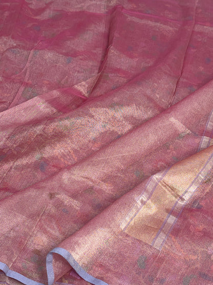 Rose Gold Handwoven Real Zari Tissue Jamdani Saree