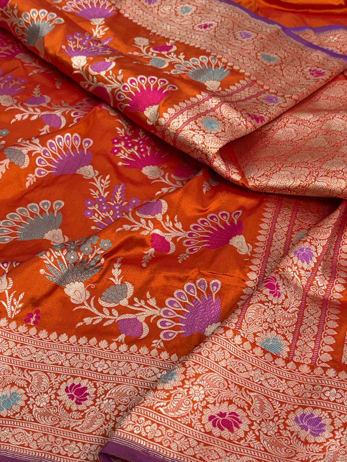 Orange Handwoven Pure Banarasi Katan Silk Saree
