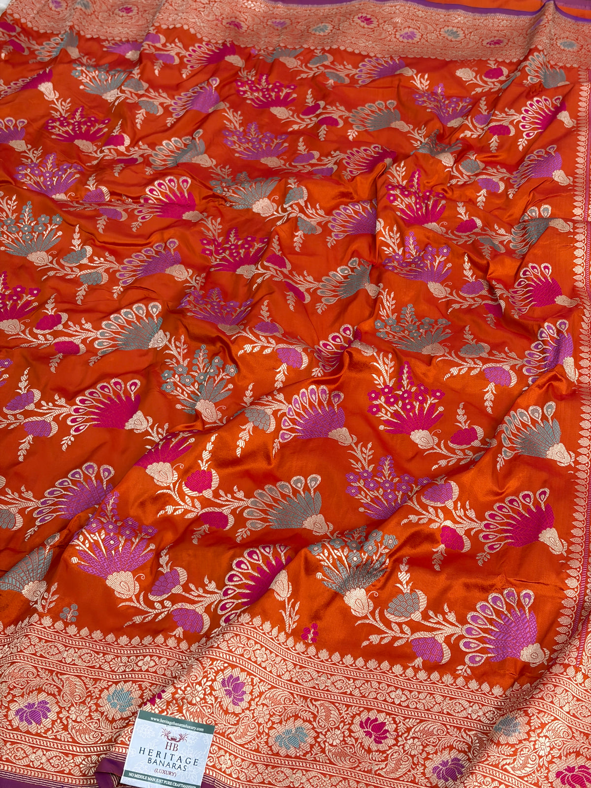 Orange Handwoven Pure Banarasi Katan Silk Saree