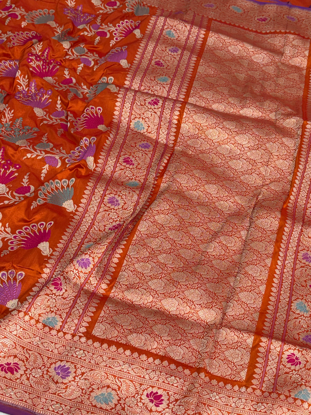 Orange Handwoven Pure Banarasi Katan Silk Saree