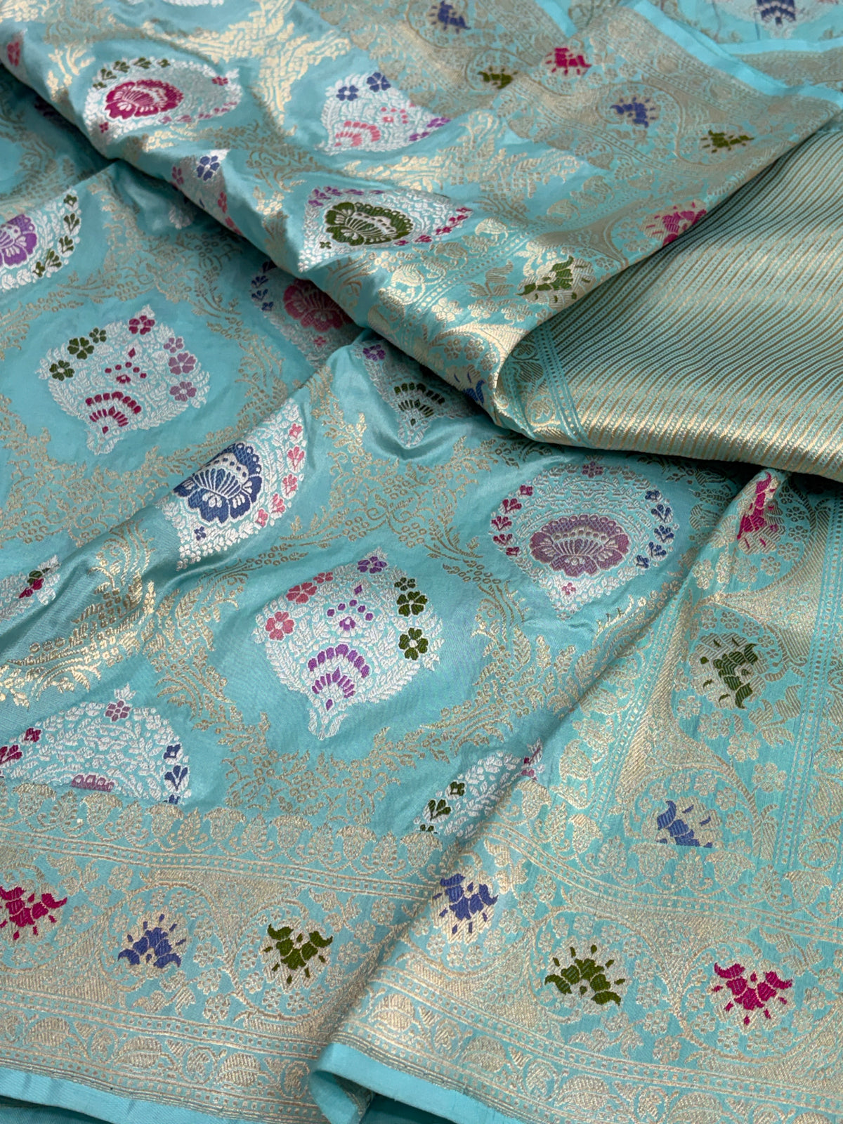 Sky Blue Handwoven Pure Banarasi Katan Silk Saree