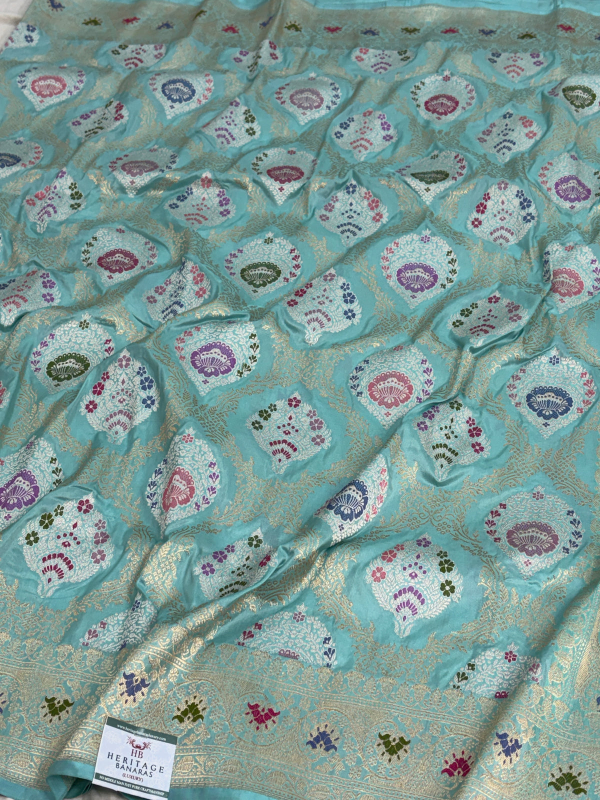 Sky Blue Handwoven Pure Banarasi Katan Silk Saree