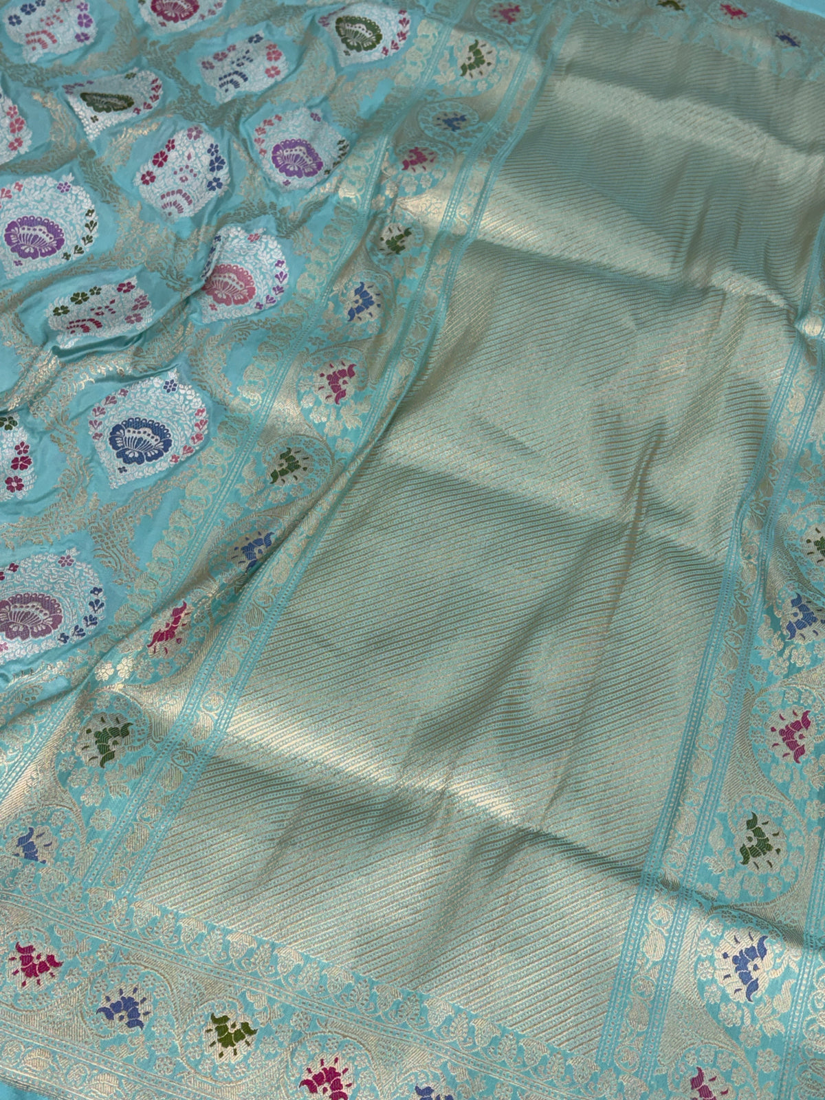 Sky Blue Handwoven Pure Banarasi Katan Silk Saree