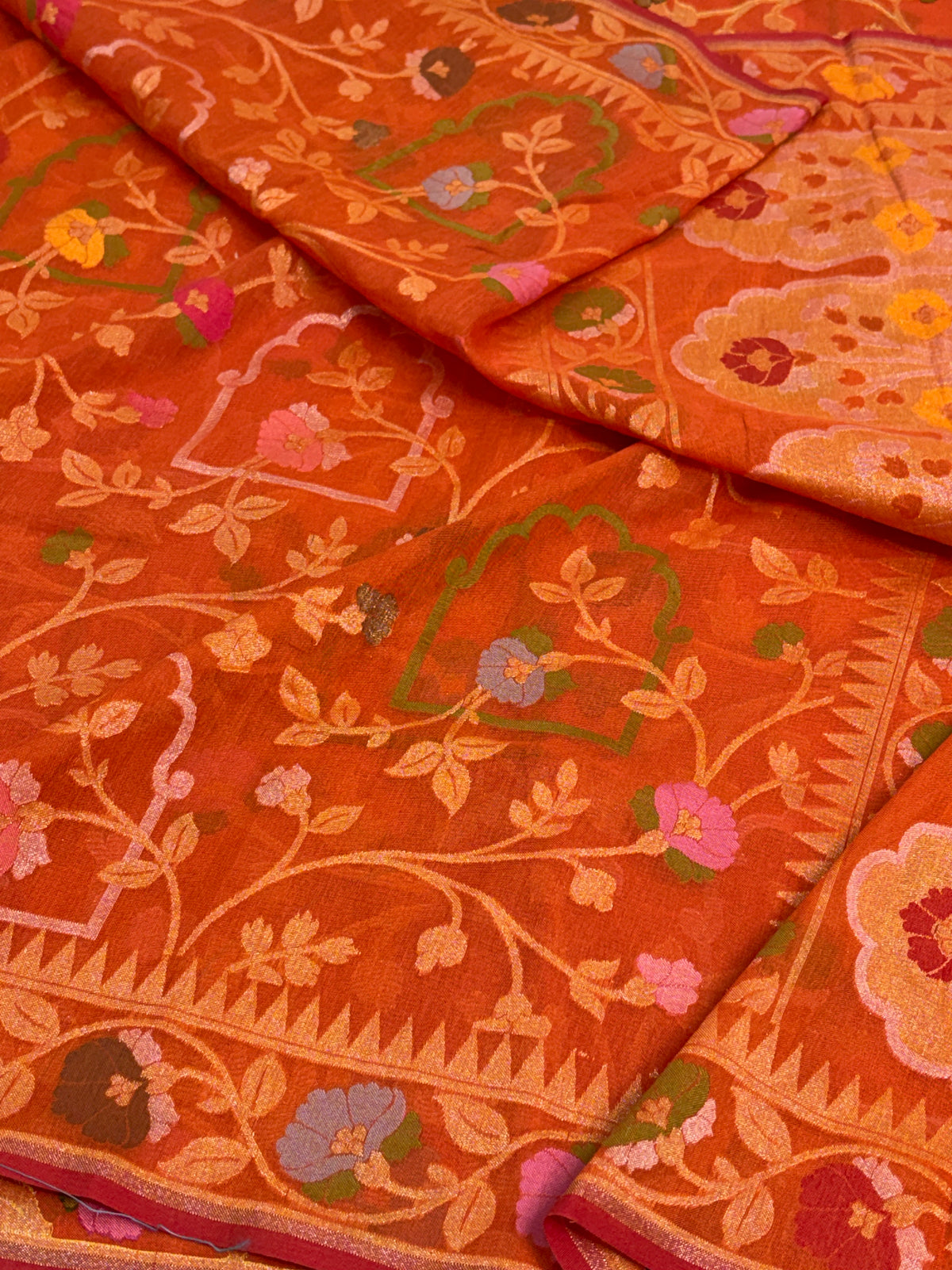 Orange Pure Banarasi Cotton Jamdani Saree
