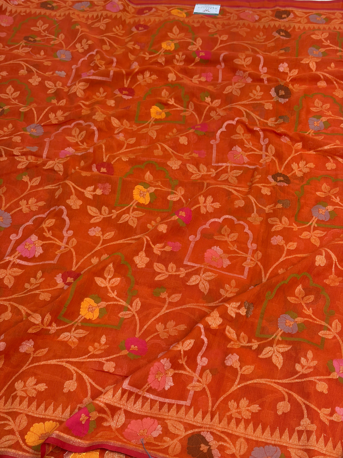 Orange Pure Banarasi Cotton Jamdani Saree