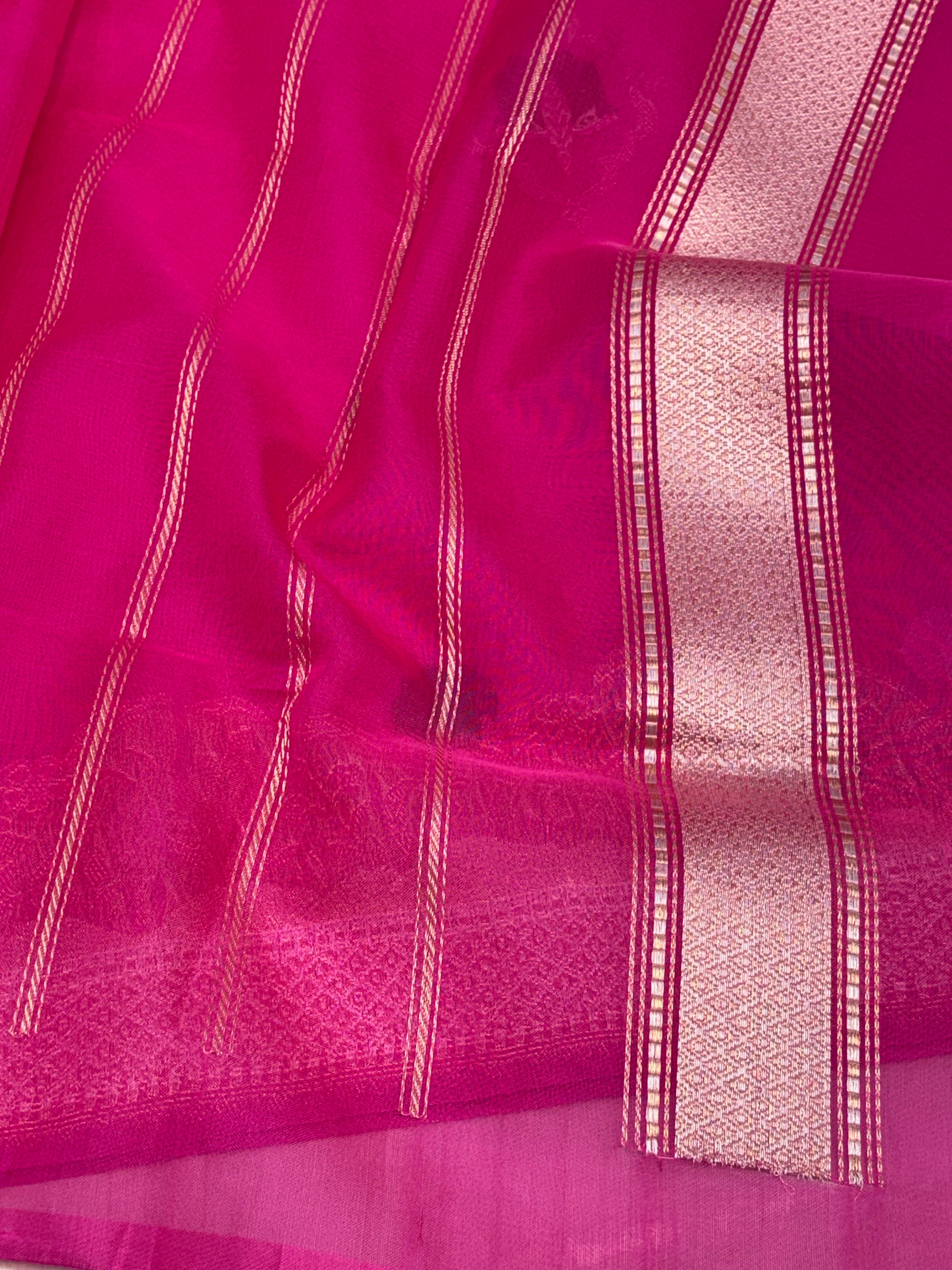 Pink Banarasi Kora Silk Saree Meenakari skirt weaving with a Katan silk border