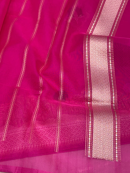 Pink Banarasi Kora Silk Saree Meenakari skirt weaving with a Katan silk border