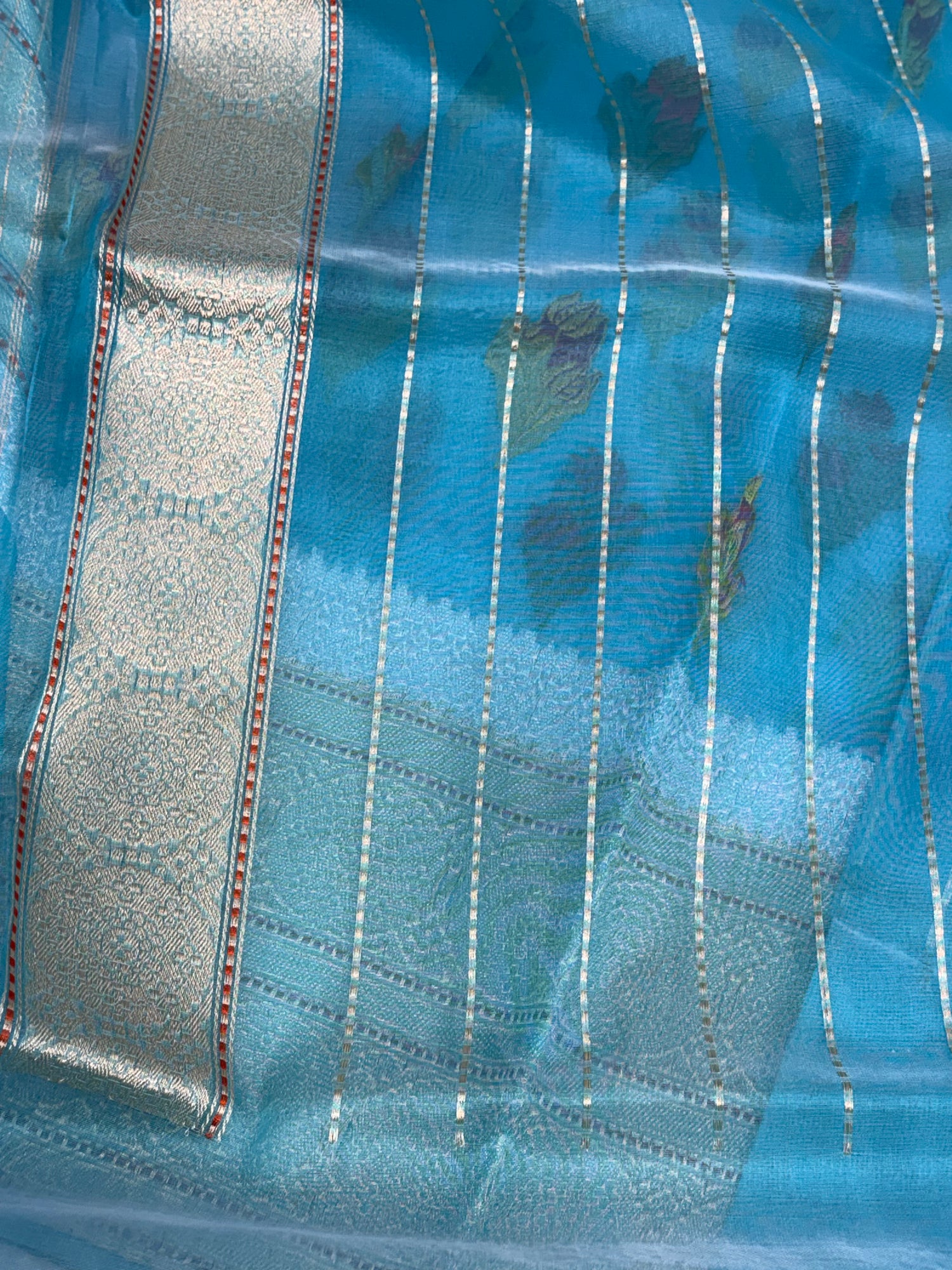 Sky Blue Kora Banarasi Handwoven Saree