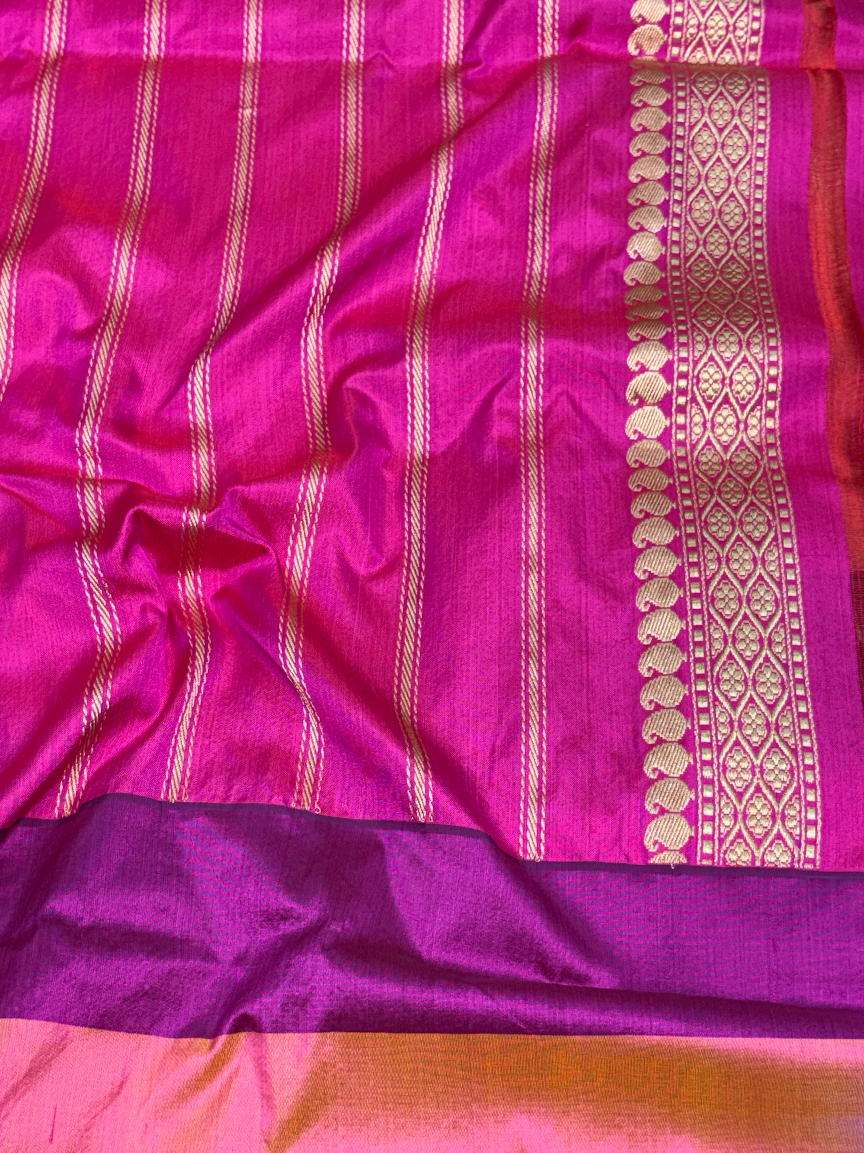 Baby Pink Kora Banarasi Kadhiyal Pure Katan Silk Border Saree