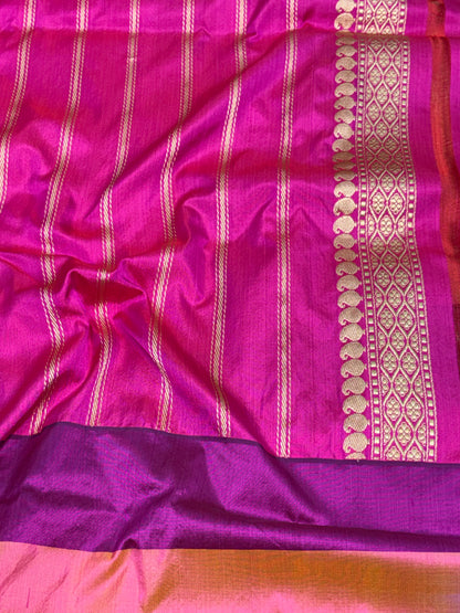 Baby Pink Kora Banarasi Kadhiyal Pure Katan Silk Border Saree