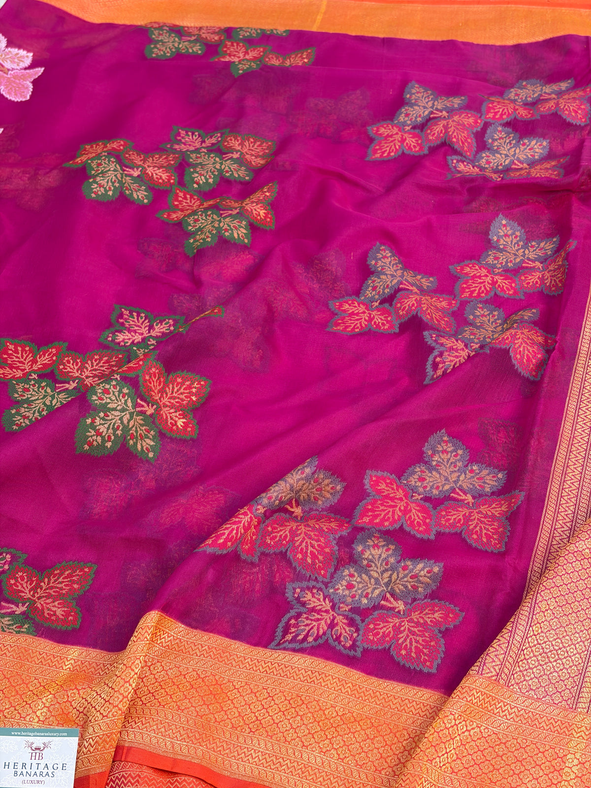 Rani Pink Pure Banarasi Kora Jamdani Saree