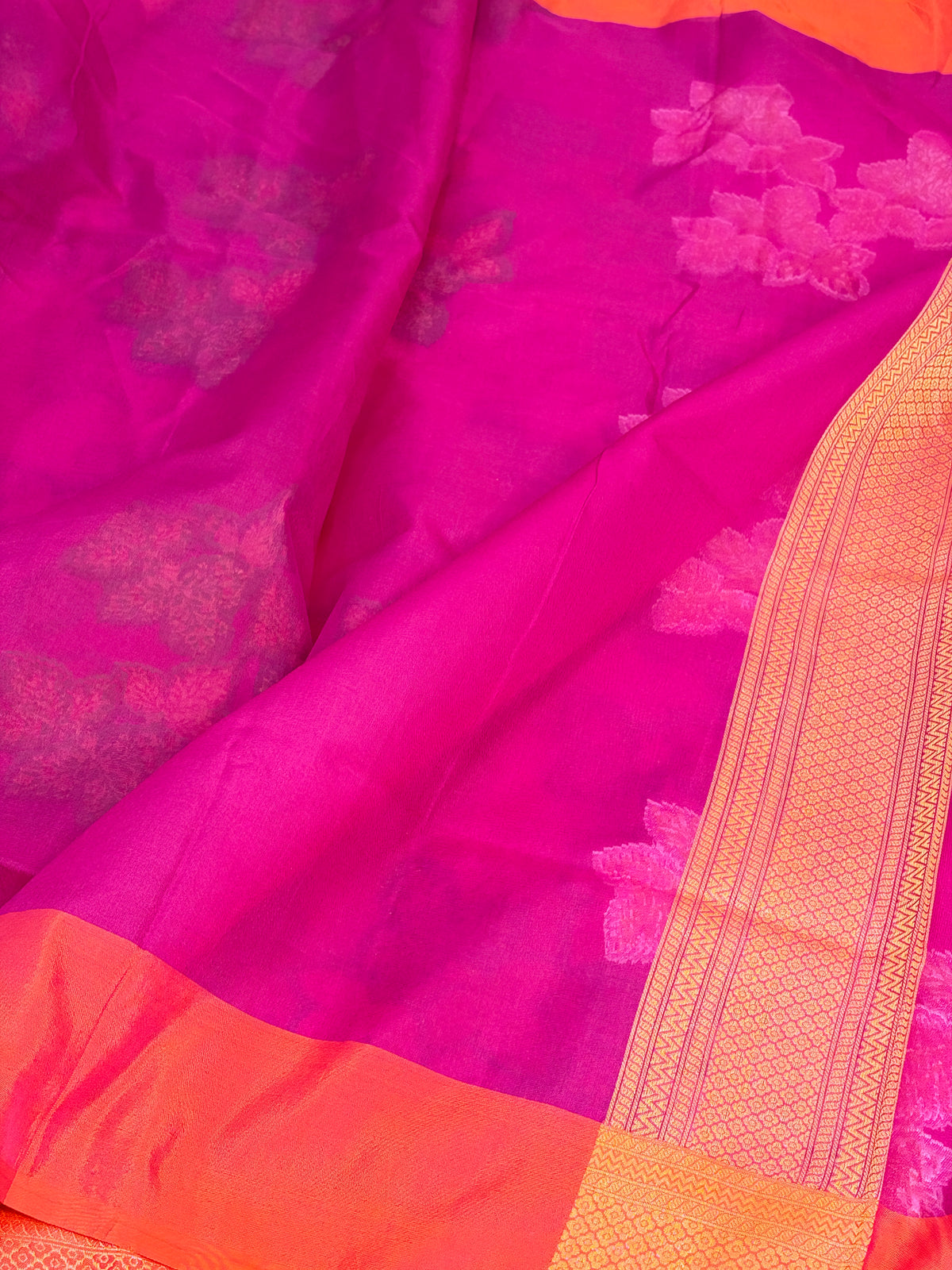 Rani Pink Pure Banarasi Kora Jamdani Saree