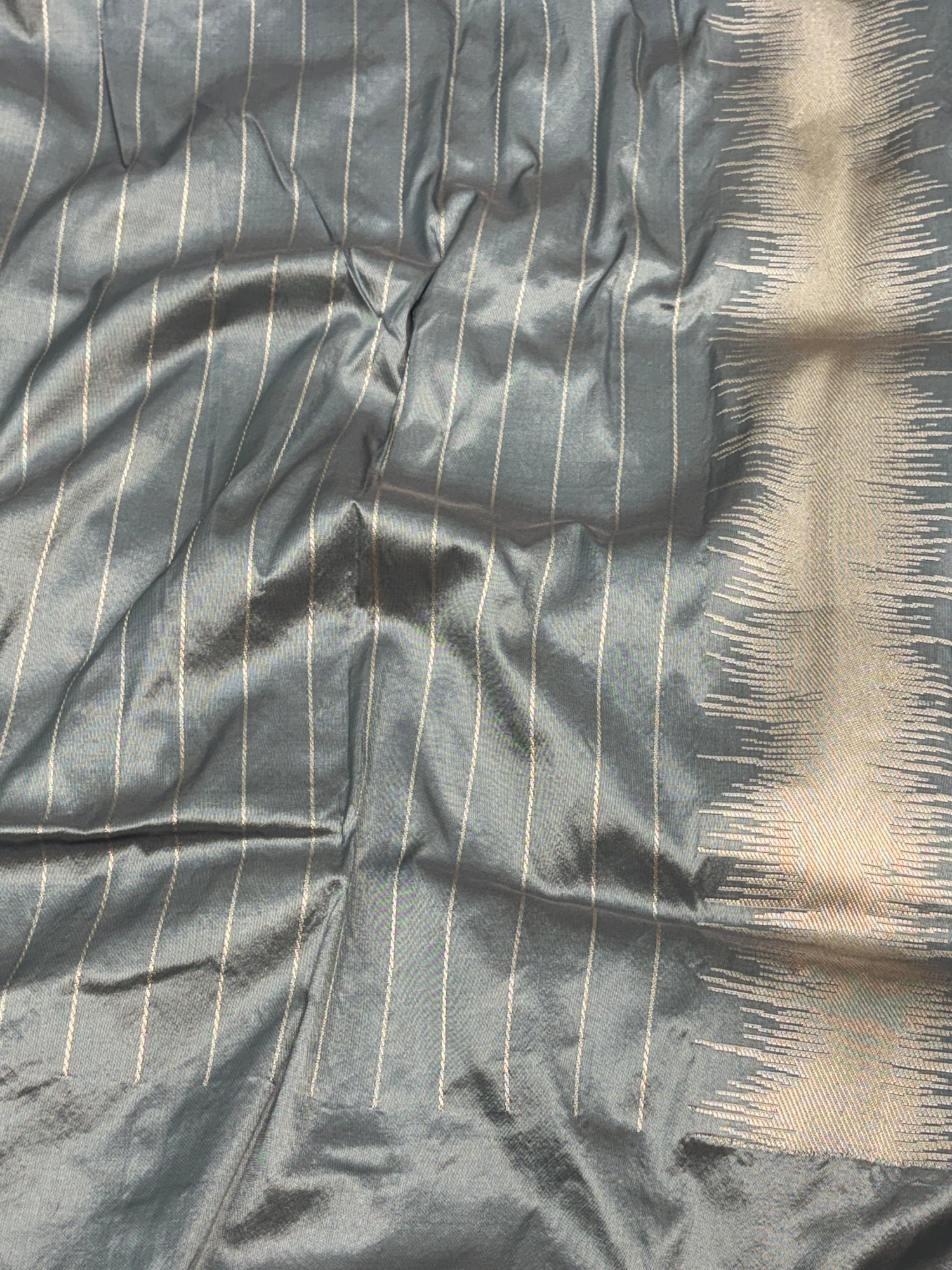Greyish Sky Blue Banarasi Handwoven Pure Katan Silk Saree