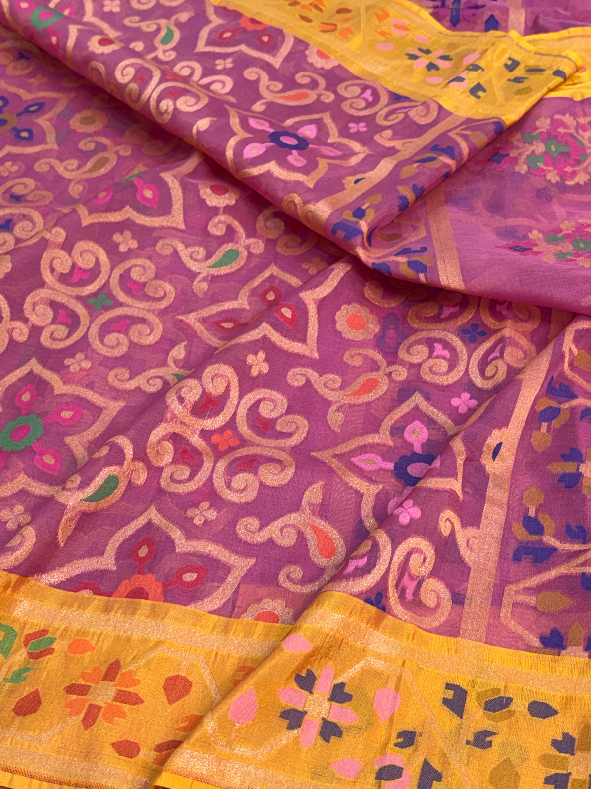 Lavender Pure Banarasi Kora Jamdani Saree