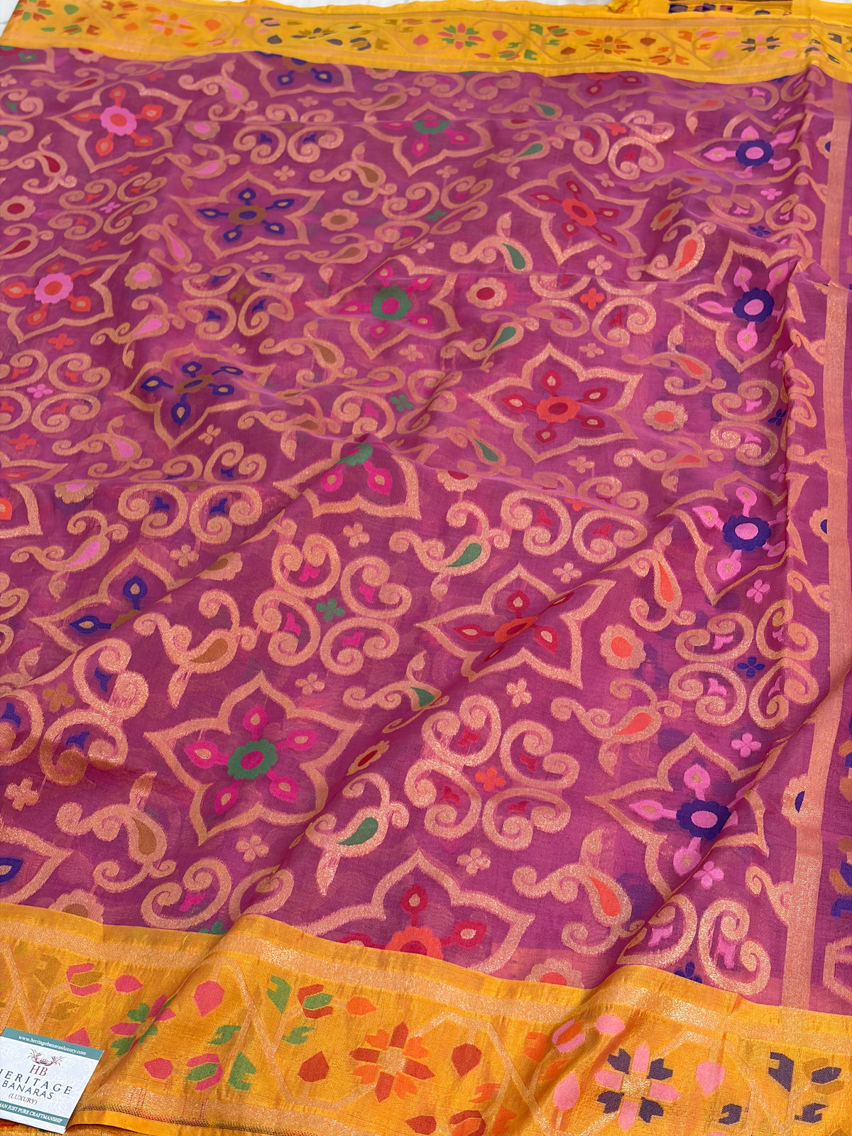 Lavender Pure Banarasi Kora Jamdani Saree