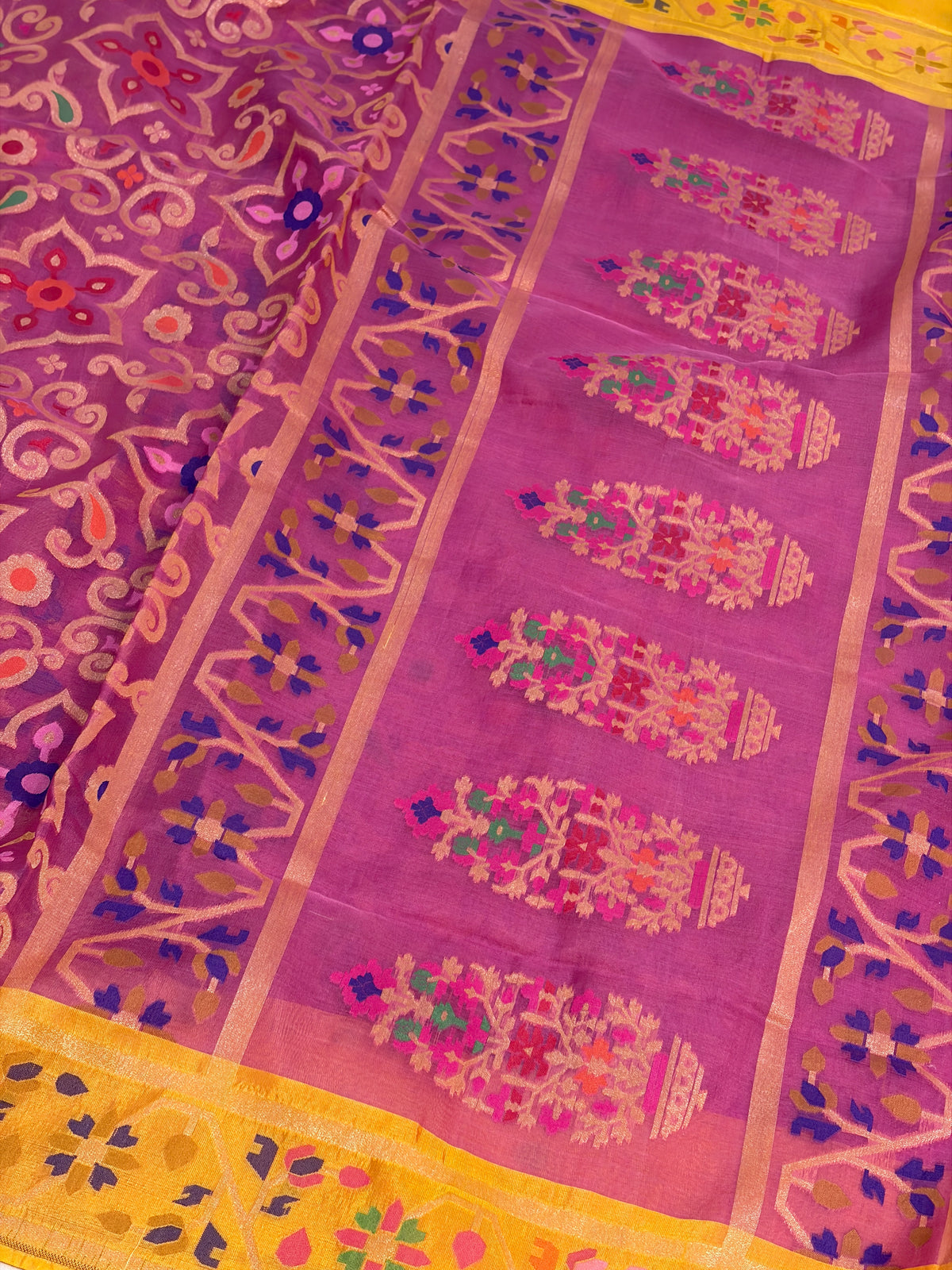 Lavender Pure Banarasi Kora Jamdani Saree