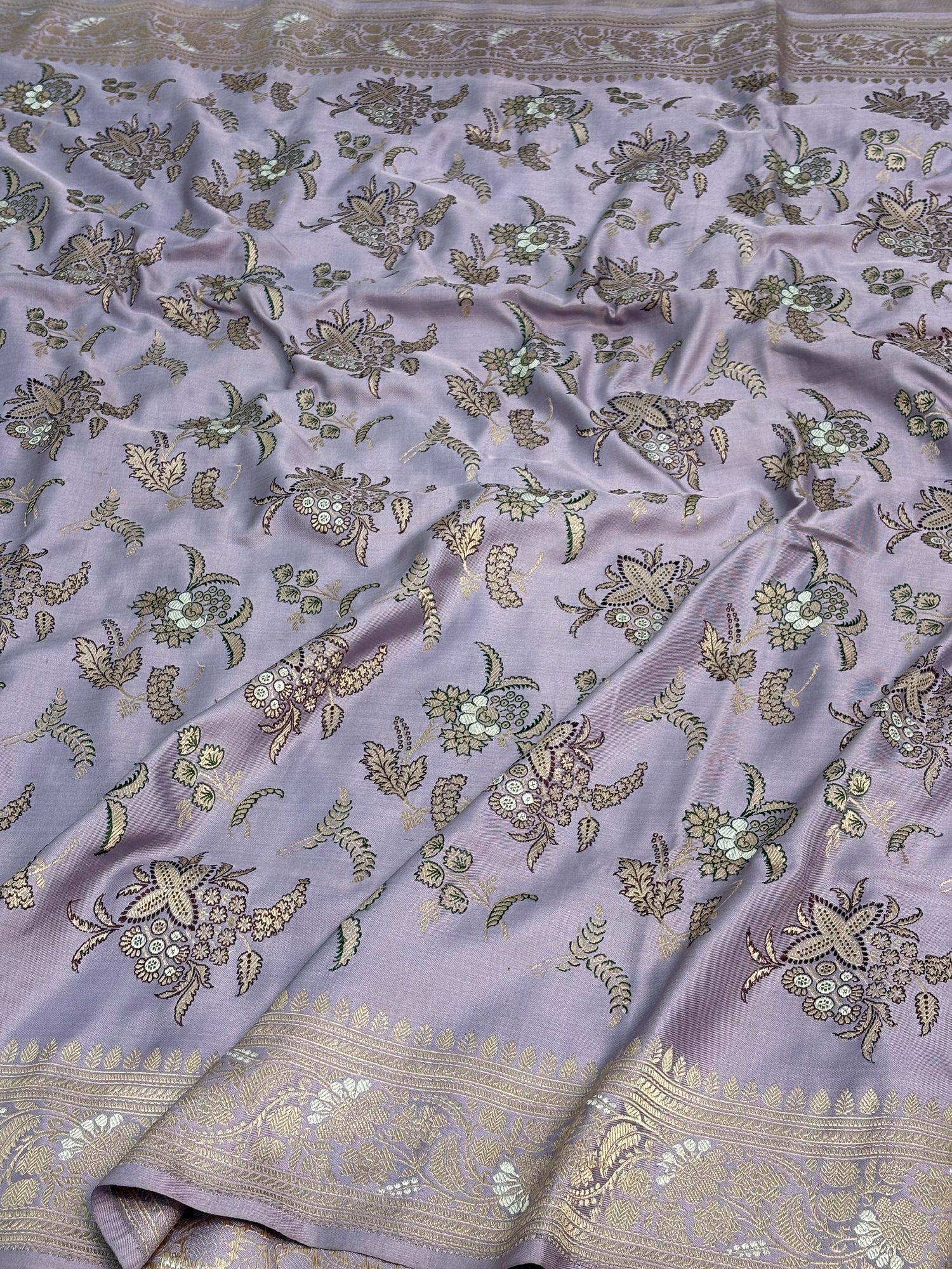 Lavender Banarasi Pure Katan Silk Iktara Meenakari Jaal Weaving Saree