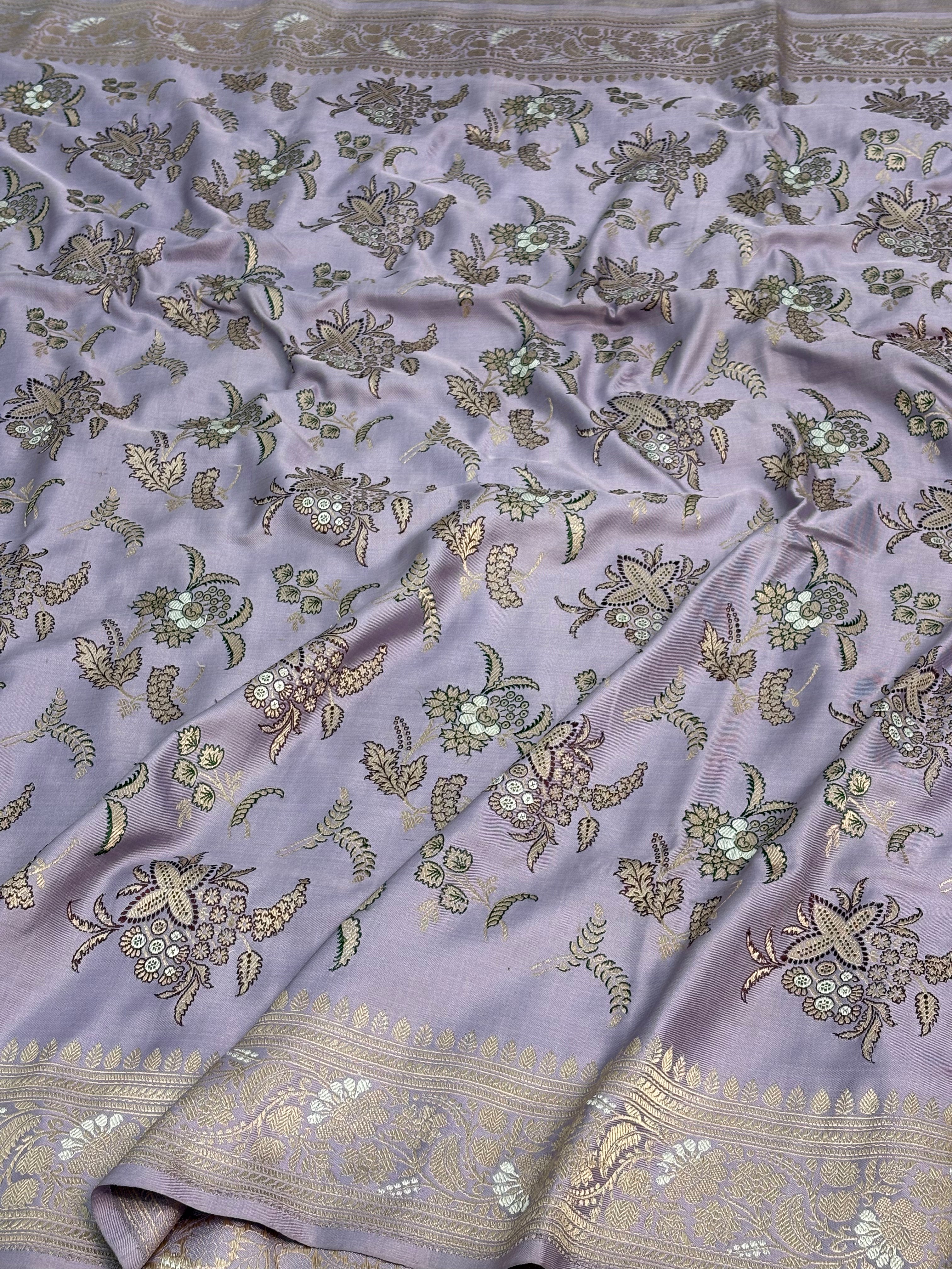 Lavender Banarasi Pure Katan Silk Iktara Meenakari Jaal Weaving Saree
